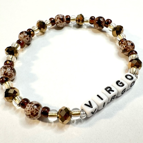 Virgo Bracelet Little Letter Word Bracelet Glass Beaded Stretch Astrology Sign - Picture 3 of 3